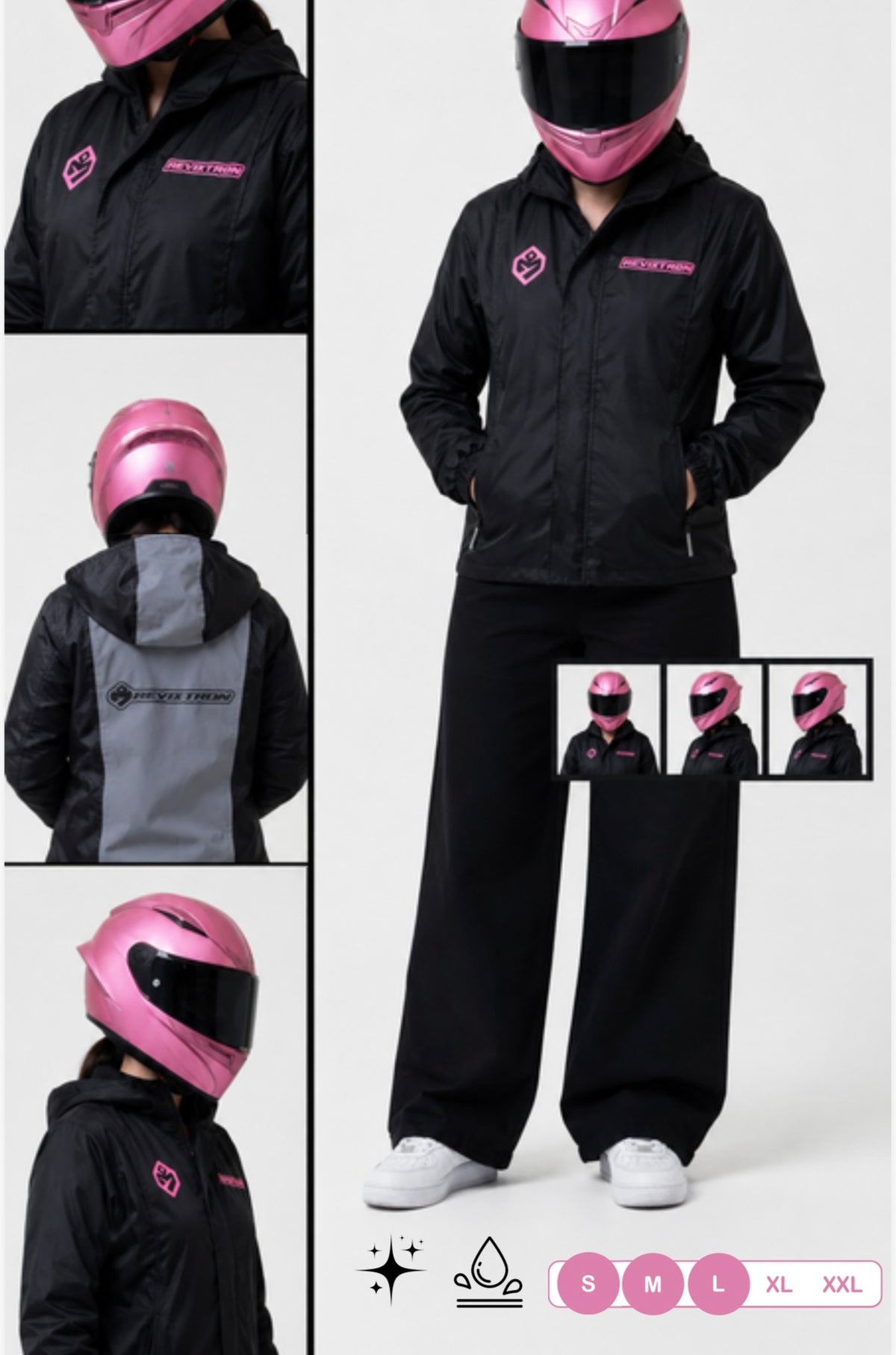 Chaqueta impermeable negra, reflectiva, y térmica