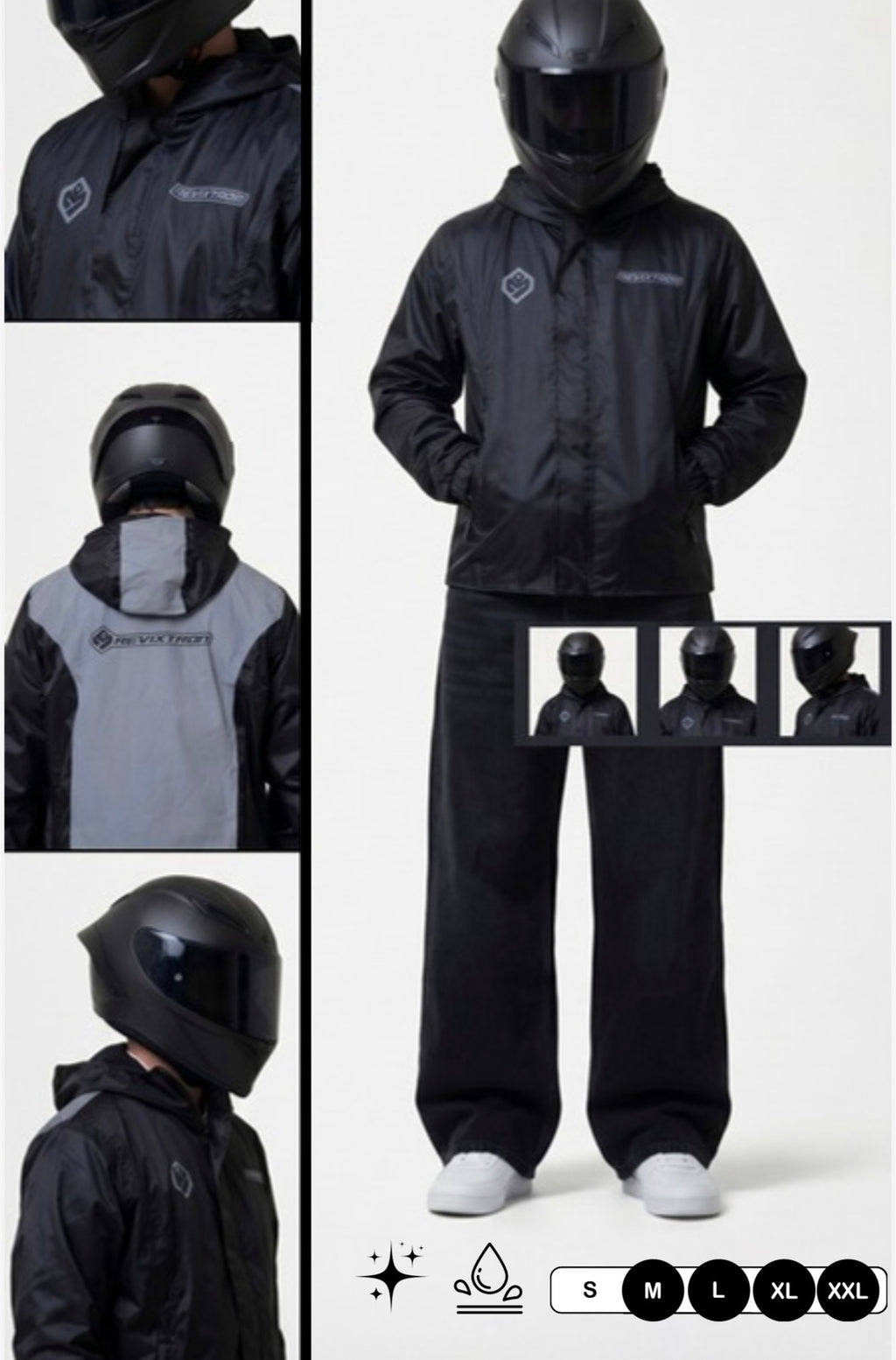 Chaqueta impermeable negra, reflectiva, y térmica