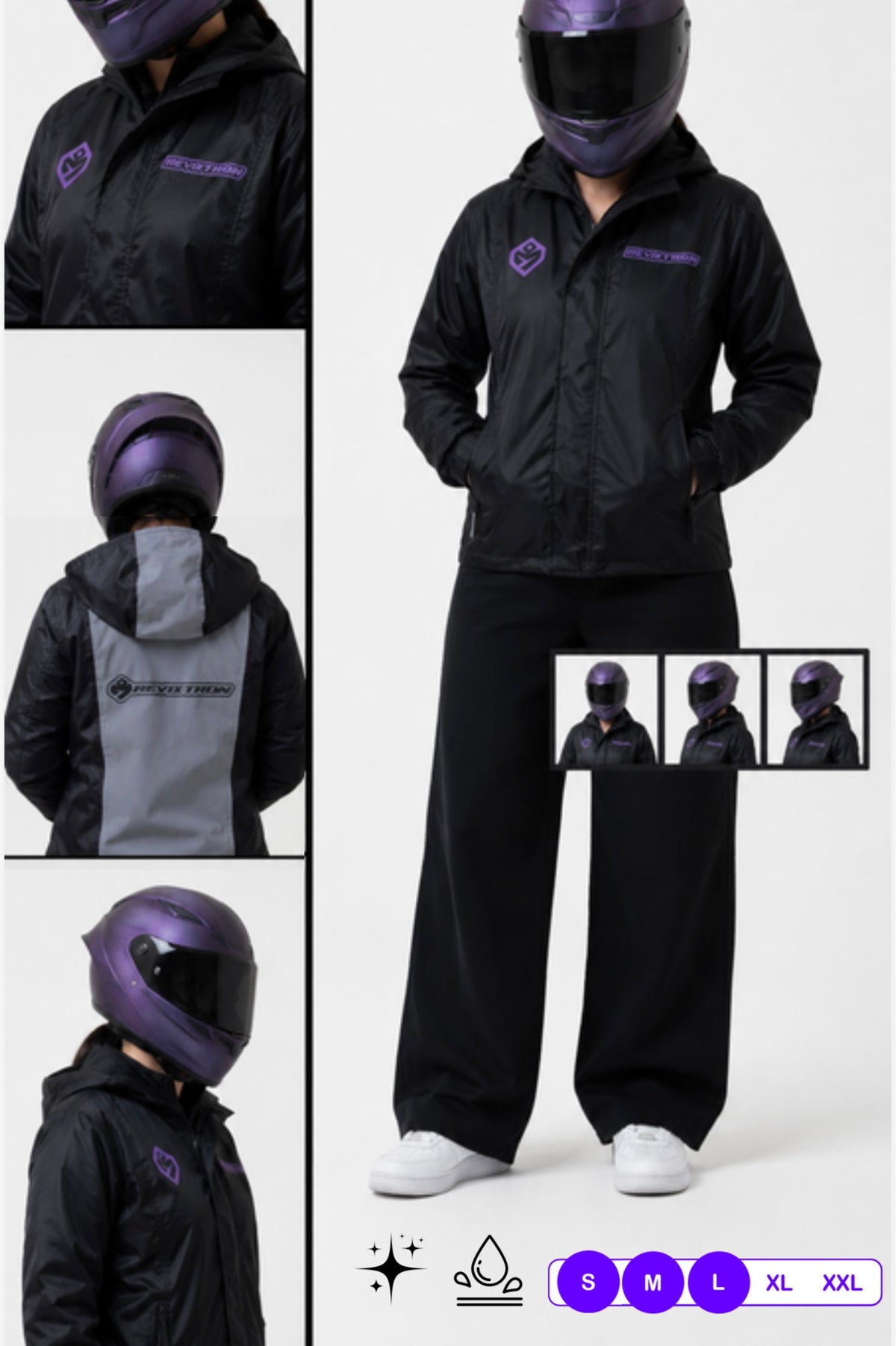 Chaqueta impermeable negra, reflectiva, y térmica